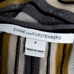 Pre Owned Diane von Furstenberg Multicolored Striped Lurex Knit Cadenza Wrap Dress M