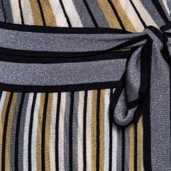 Pre Owned Diane von Furstenberg Multicolored Striped Lurex Knit Cadenza Wrap Dress M