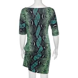 Pre Owned Diane von Furstenberg Green Printed Silk Knee Length Dress S