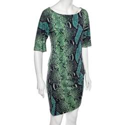 Pre Owned Diane von Furstenberg Green Printed Silk Knee Length Dress S