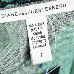 Pre Owned Diane von Furstenberg Green Printed Silk Knee Length Dress S