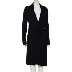 Pre Owned Diane von Furstenberg Midnight Blue Crepe New Jeanne Two Wrap Dress XL