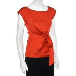 Pre Owned Diane von Furstenberg Orange Silk Della Top S
