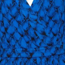 Pre Owned Diane Von Furstenberg Blue Printed Silk Knit Nollie Dress L