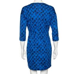 Pre Owned Diane Von Furstenberg Blue Printed Silk Knit Nollie Dress L