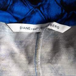 Pre Owned Diane Von Furstenberg Blue Printed Silk Knit Nollie Dress L
