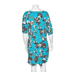 Pre Owned Diane Von Furstenberg Blue Printed Silk Dress L