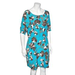Pre Owned Diane Von Furstenberg Blue Printed Silk Dress L