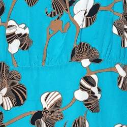 Pre Owned Diane Von Furstenberg Blue Printed Silk Dress L