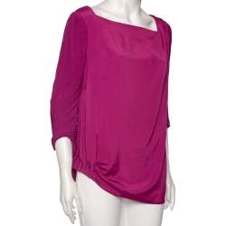 Pre Owned Diane von Furstenberg Purple Crepe Pleated Sleeve Detail Cebolla Blouse L
