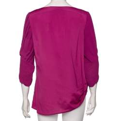 Pre Owned Diane von Furstenberg Purple Crepe Pleated Sleeve Detail Cebolla Blouse L