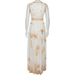 Pre Owned Diane Von Furstenberg Ivory and Gold Embroidered Tulle Vivanette Goddess Gown M