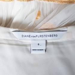 Pre Owned Diane Von Furstenberg Ivory and Gold Embroidered Tulle Vivanette Goddess Gown M
