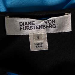 Pre Owned Diane von Furstenberg Blue Scarf Print Silk Belted Maxi Dress M