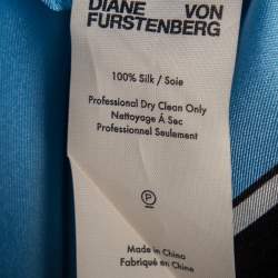 Pre Owned Diane von Furstenberg Blue Scarf Print Silk Belted Maxi Dress M