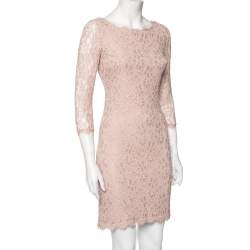 Pre Owned Diane von Furstenberg Dusky Pink Lace Zarita Long Dress XS