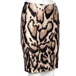 Pre Owned Diane von Furstenberg Black & Animal Printed Wool Mae Mikado Pencil Skirt XS