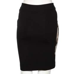 Pre Owned Diane von Furstenberg Black & Animal Printed Wool Mae Mikado Pencil Skirt XS