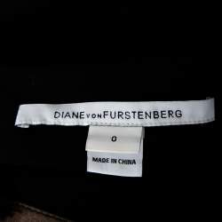 Pre Owned Diane von Furstenberg Black & Animal Printed Wool Mae Mikado Pencil Skirt XS