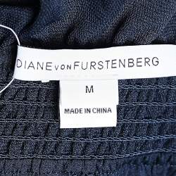 Pre Owned Diane Von Furstenberg Navy Blue Crepe Off-Shoulder Mini Dress M