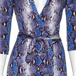 Pre Owned Diane von Furstenberg Blue Python Printed Silk Jersey Abigail Wrap Dress M