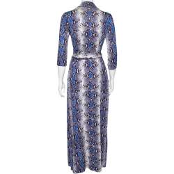 Pre Owned Diane von Furstenberg Blue Python Printed Silk Jersey Abigail Wrap Dress M
