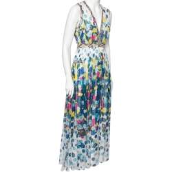 Pre Owned Diane Von Furstenberg Multicolored Printed Silk & Leather Trimmed Lelani Dress S
