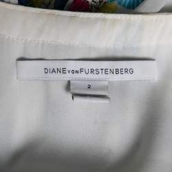 Pre Owned Diane Von Furstenberg Multicolored Printed Silk & Leather Trimmed Lelani Dress S