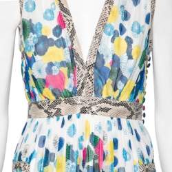 Pre Owned Diane Von Furstenberg Multicolored Printed Silk & Leather Trimmed Lelani Dress S