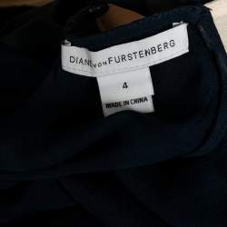 Pre Owned Diane Von Furstenberg Navy Blue & Cream Crystal Embellished Silk Gidget Dress S