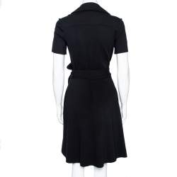 Pre Owned Diane Von Furstenberg Black Knit Hutton Short Sleeve Wrap Dress M
