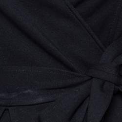 Pre Owned Diane Von Furstenberg Black Knit Hutton Short Sleeve Wrap Dress M