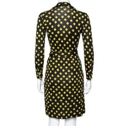 Pre Owned Diane Von Furstenberg Black Printed Silk Jersey New Jeanne Wrap Dress S