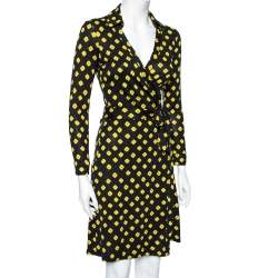 Pre Owned Diane Von Furstenberg Black Printed Silk Jersey New Jeanne Wrap Dress S