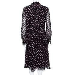 Pre Owned Diane von Furstenberg Black Printed Silk & Velvet Polka Dotted Dress M