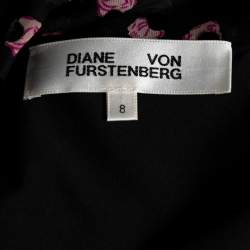 Pre Owned Diane von Furstenberg Black Printed Silk & Velvet Polka Dotted Dress M