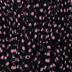 Pre Owned Diane von Furstenberg Black Printed Silk & Velvet Polka Dotted Dress M