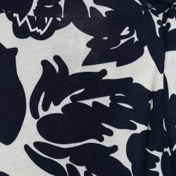 Pre Owned Diane von Furstenberg Navy Blue Floral Printed Silk Knit T72 Mini Wrap Dress M
