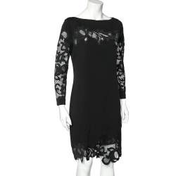 Pre Owned Diane von Furstenberg Black Silk & Lace Trim Ernestina Dress M