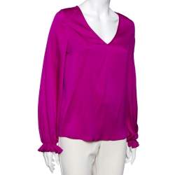 Pre Owned Diane von Furstenberg Purple Silk Long Sleeve Blouse M