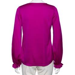 Pre Owned Diane von Furstenberg Purple Silk Long Sleeve Blouse M