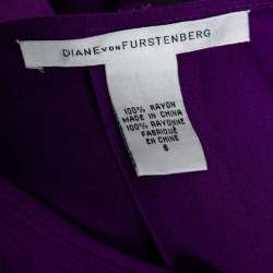 Pre Owned Diane Von Furstenberg Purple Crepe Pleat Front Sliced Dress M