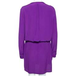 Pre Owned Diane Von Furstenberg Purple Crepe Pleat Front Sliced Dress M
