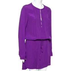 Pre Owned Diane Von Furstenberg Purple Crepe Pleat Front Sliced Dress M
