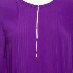 Pre Owned Diane Von Furstenberg Purple Crepe Pleat Front Sliced Dress M