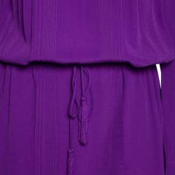 Pre Owned Diane Von Furstenberg Purple Crepe Pleat Front Sliced Dress M