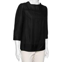 Pre Owned Diane von Furstenberg Black Cotton & Wool Elsie Top L