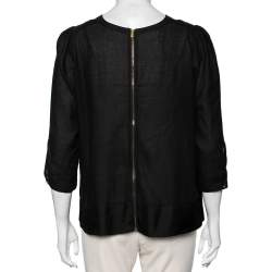 Pre Owned Diane von Furstenberg Black Cotton & Wool Elsie Top L