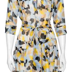 Pre Owned Diane Von Furstenberg Multicolored Printed Silk Hillevi Shirt Dress M