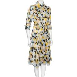 Pre Owned Diane Von Furstenberg Multicolored Printed Silk Hillevi Shirt Dress M